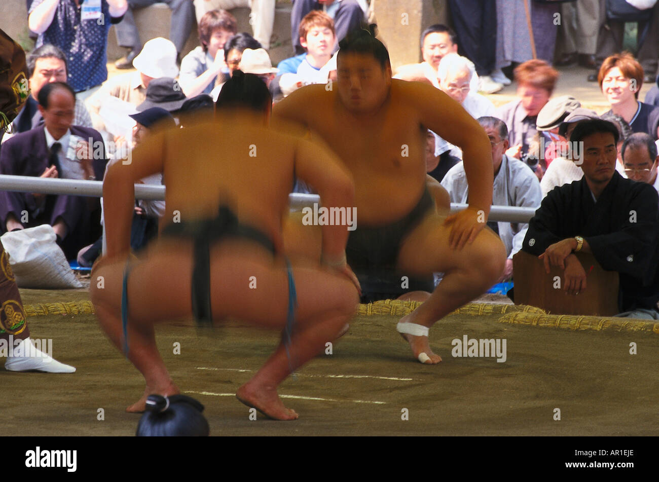 Sumo wrestlers, Yasukuni Jinja Shrine, Tokyo, Japan Stock Photo