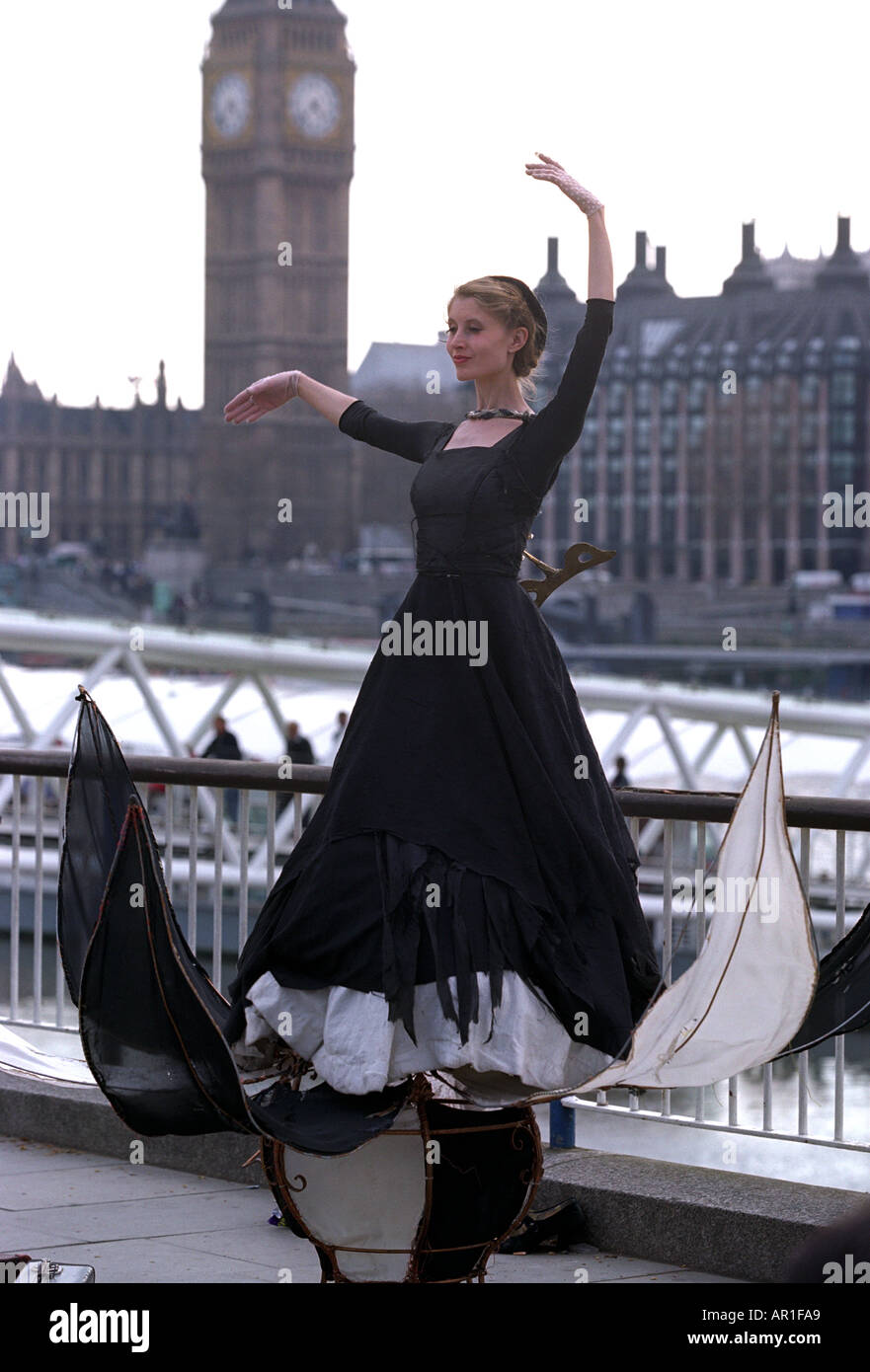A street entertainer with a backdrop of Big Ben in London England UK Stock Photo