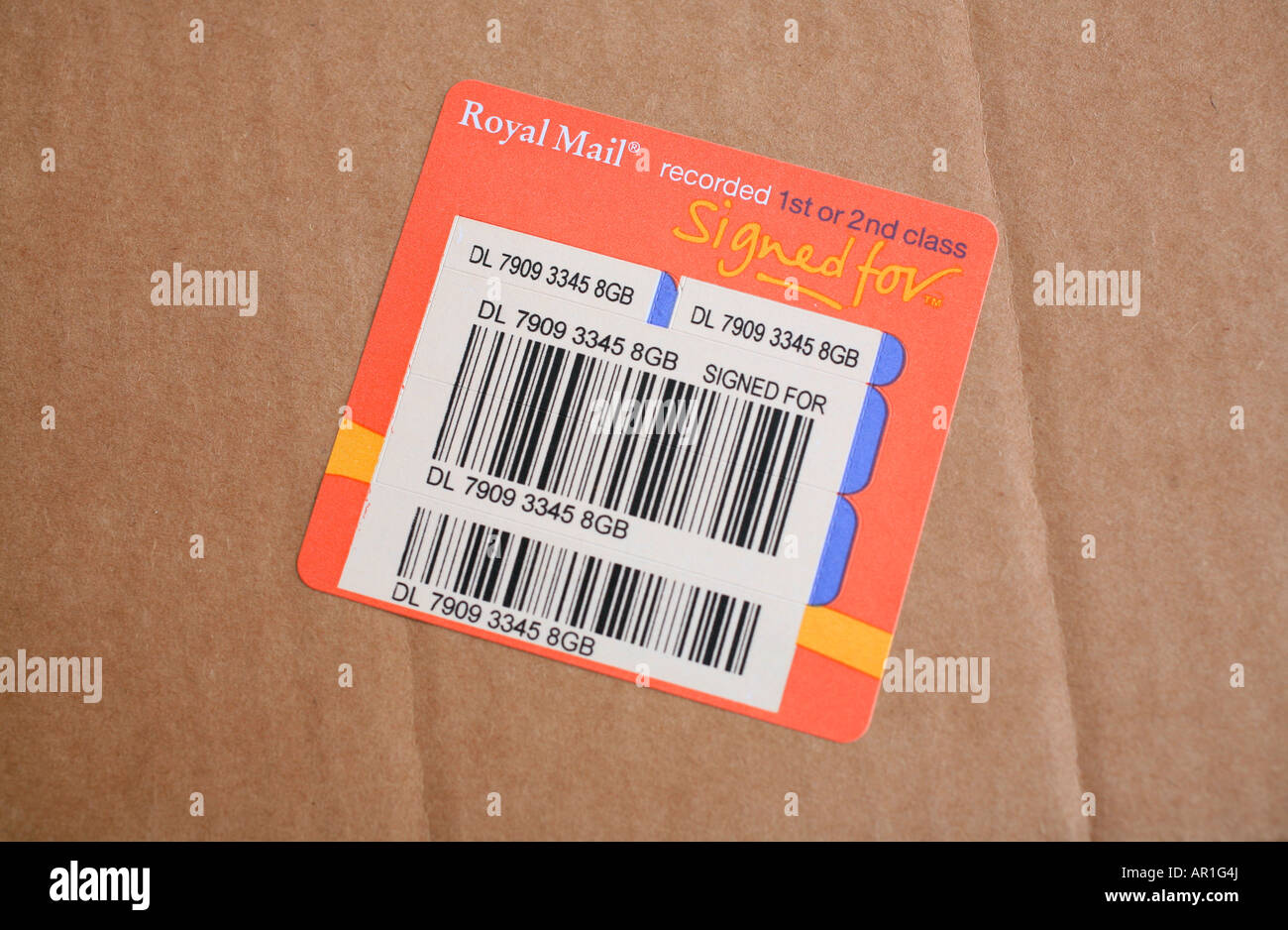 Royal Mail Recorded Signed For Parcel Label Stock Photo Alamy