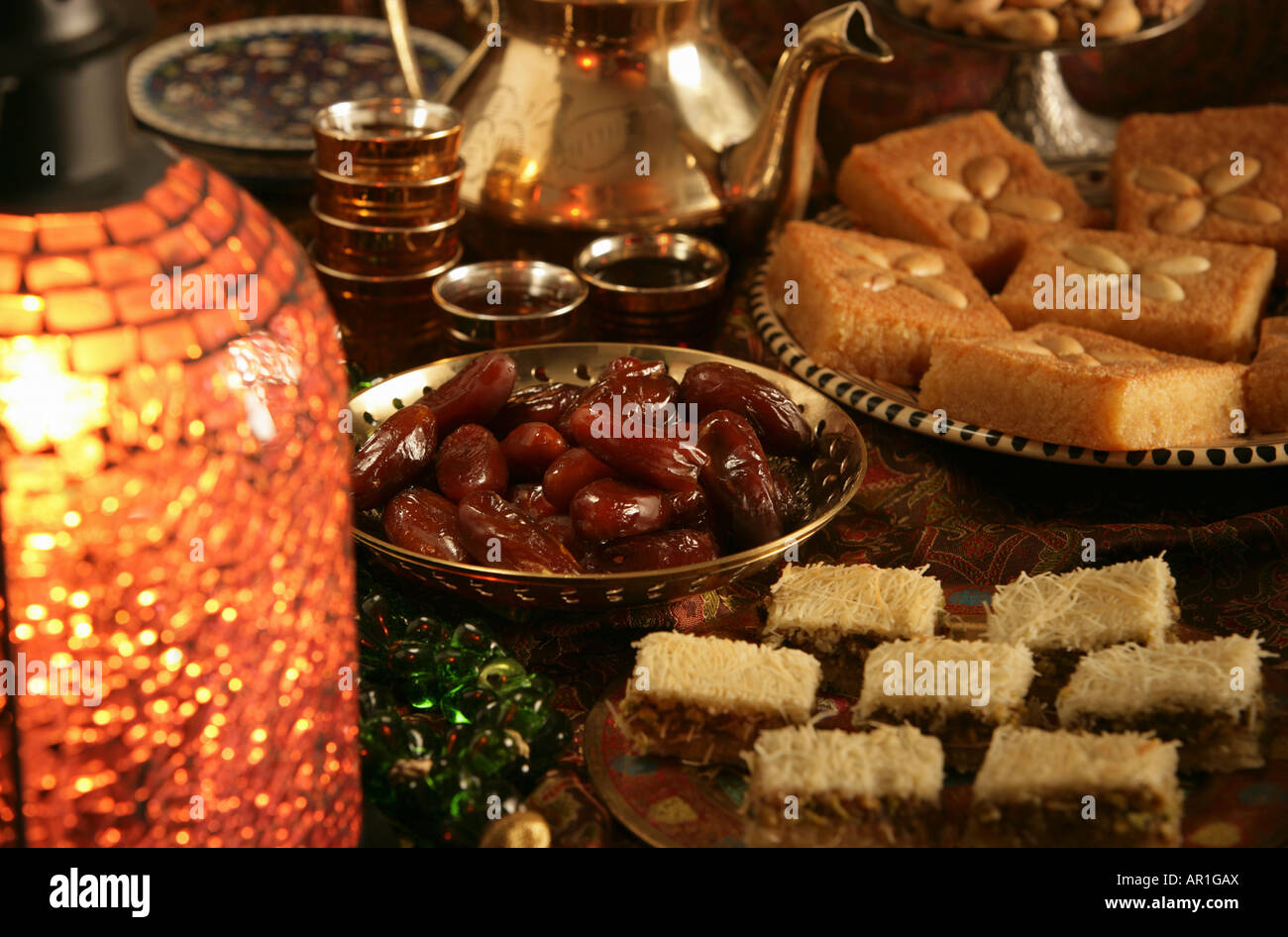 Assorted Arabic Sweets Konafa, Semolina Cake, Sesame Seed Brittle