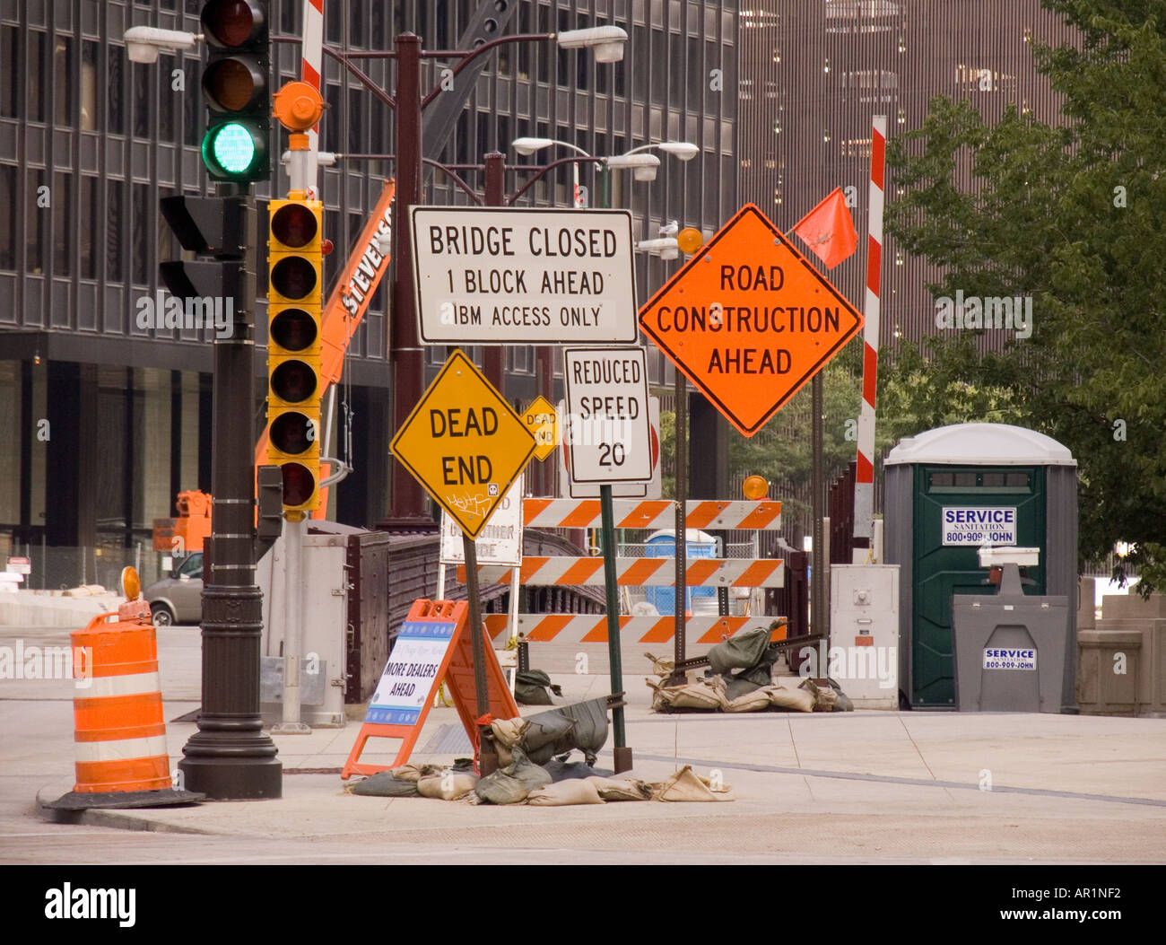 Construction signs Chicago Illinois Stock Photo