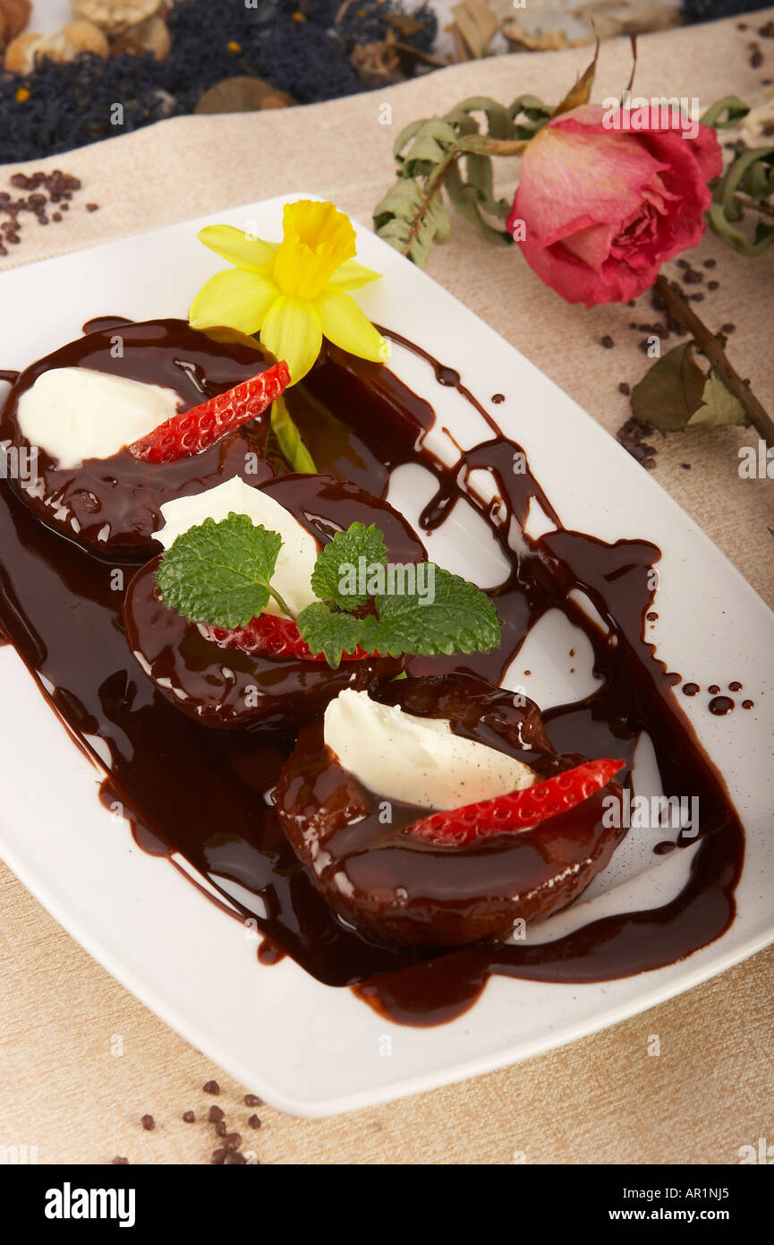 Pear in chocolate Stock Photo