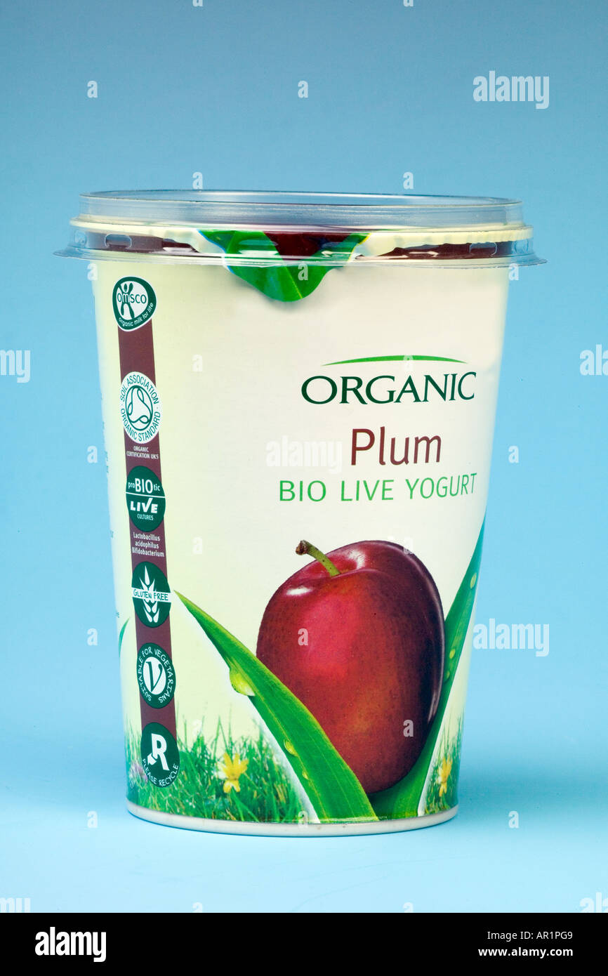 Healthy Bio Live Plumb Yogurt packaging Stock Photo Alamy