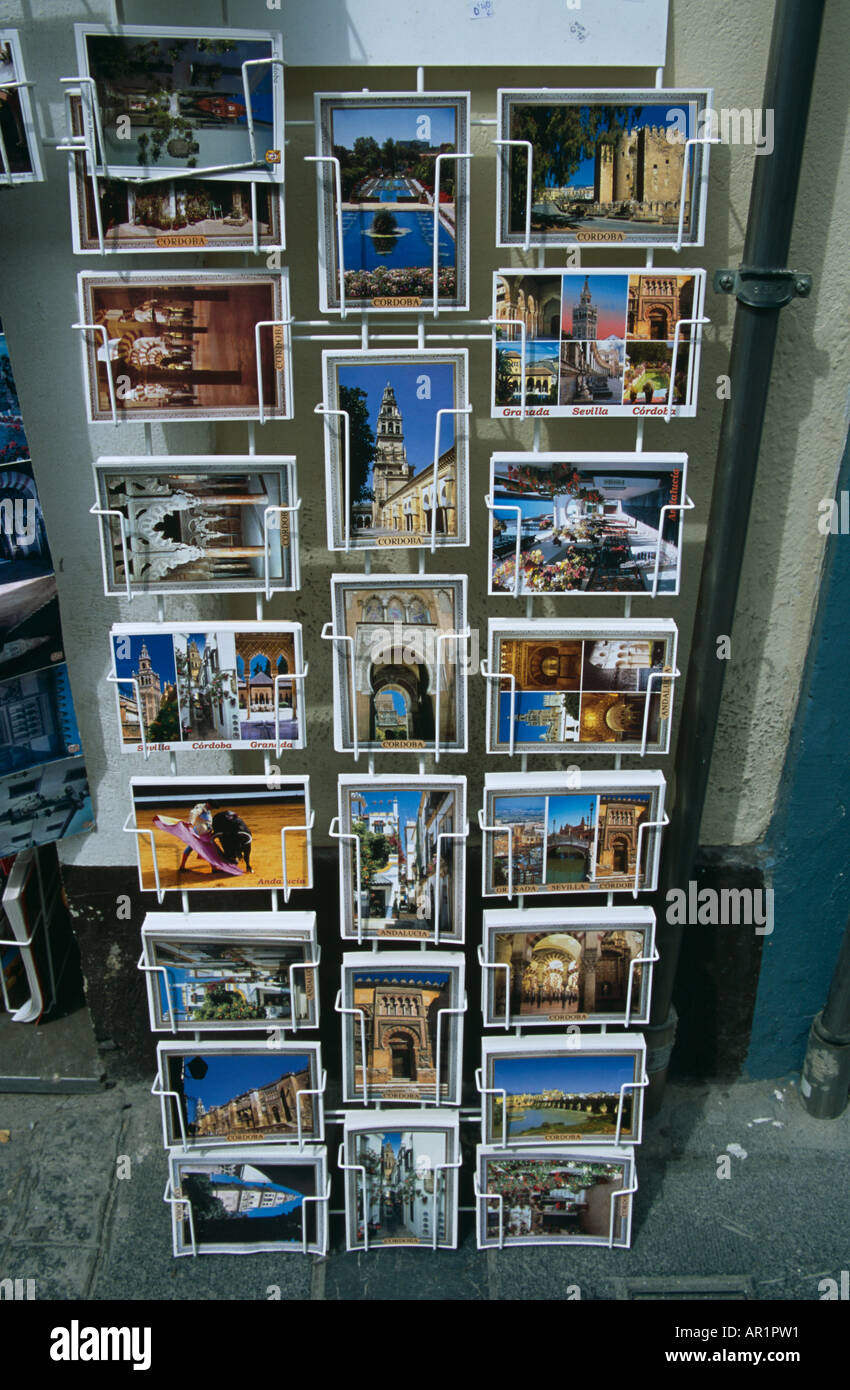 Postcards on display outside a shop, Cordoba, Spain Stock Photo