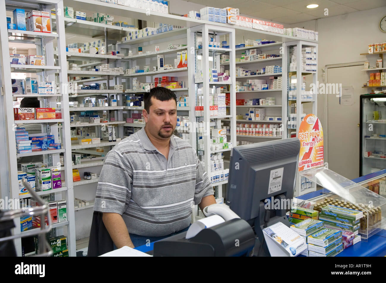 Mexican pharmacy where Americans frequently buy cheap prescription medicines Stock Photo