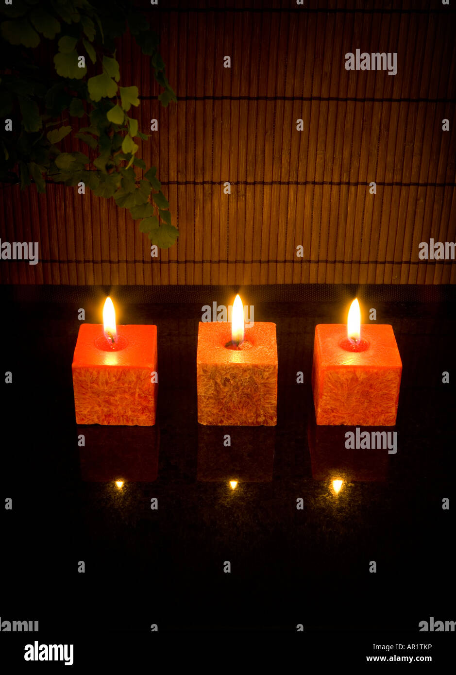 Spa setting with aromatic candles Stock Photo