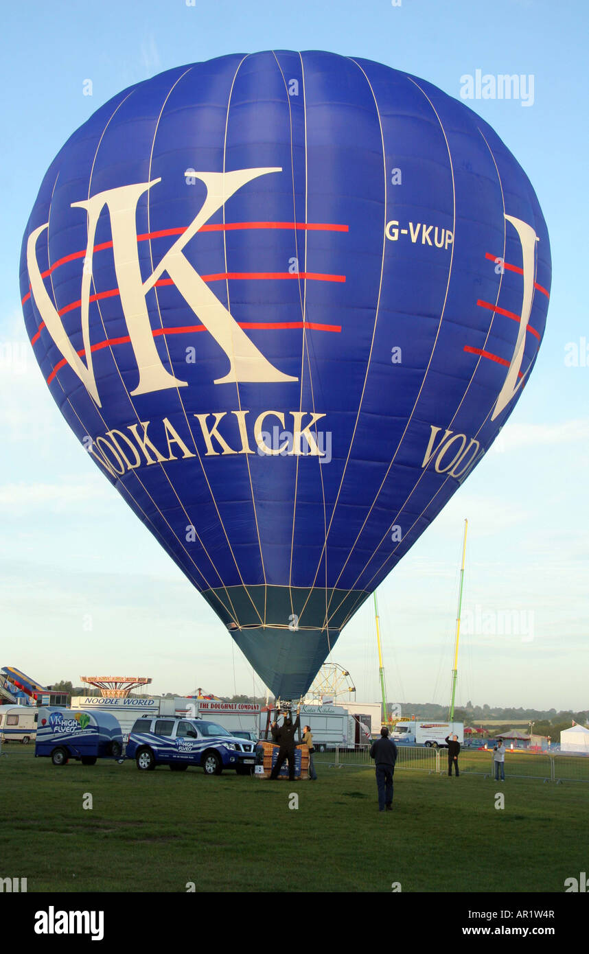 VK Vodka Kick Hot Air Balloon. Balloon Reg No. GVKUP blue and white