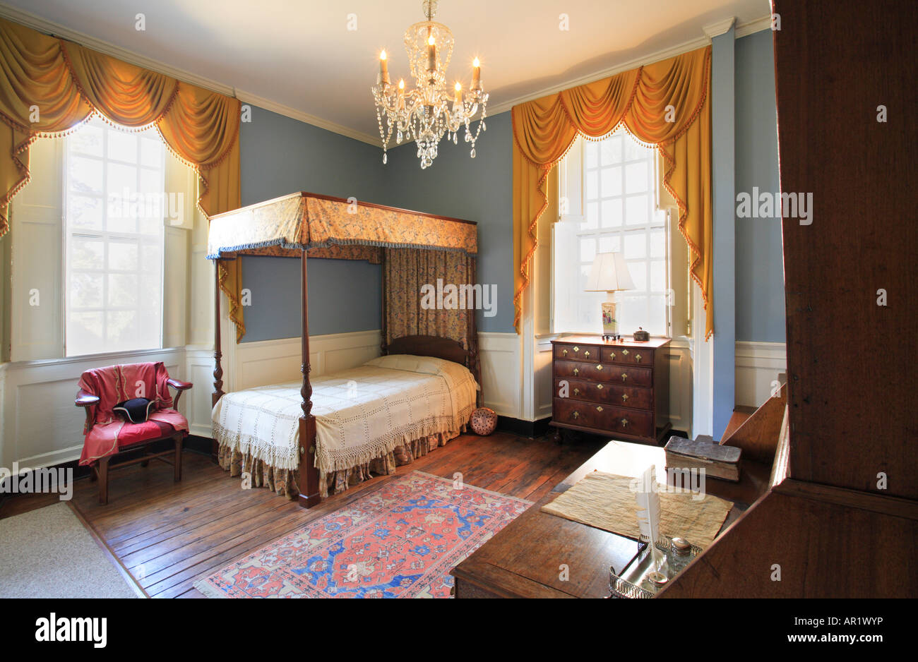 Bedroom, Berkeley Plantation, Charles City, Virginia, USA Stock Photo
