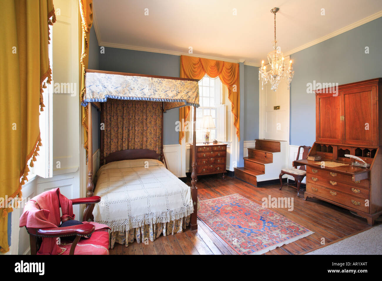 Bedroom, Berkeley Plantation, Charles City, Virginia, USA Stock Photo