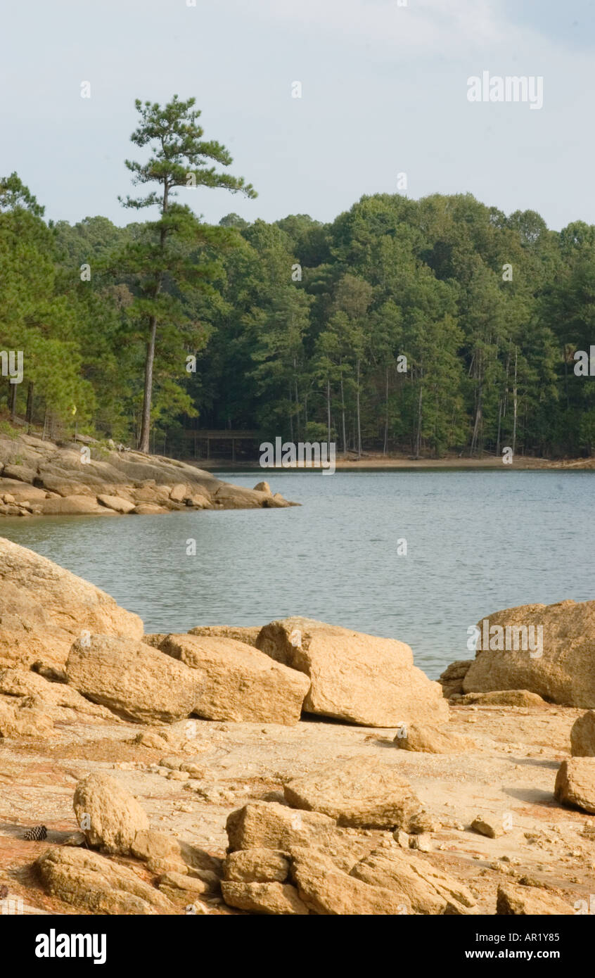 Rocky shoreline of Lake Allatoona at Red Top Mountain State Park