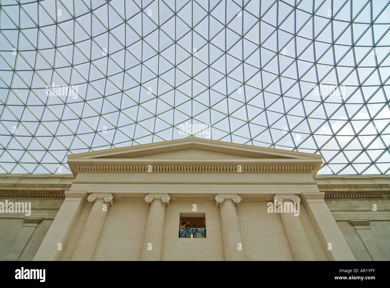Horizontal close up of the roof and South Portico inside the Queen Elizabeth II Great Court in the centre of the British Museum. Stock Photo