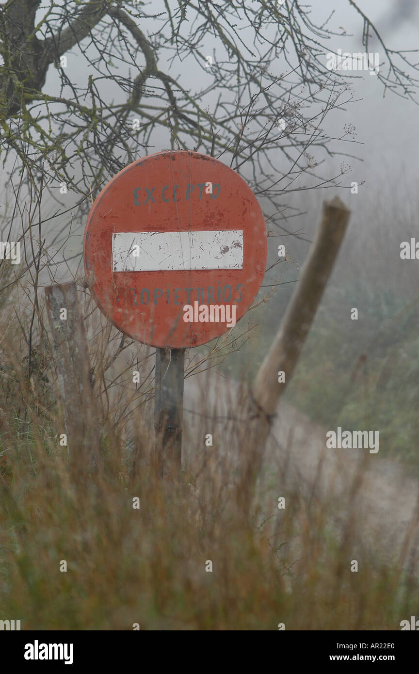 Small rural road Winter in Mallorca Fog Pla Interior of Majorca Spain Europe Mediterranean Stock Photo