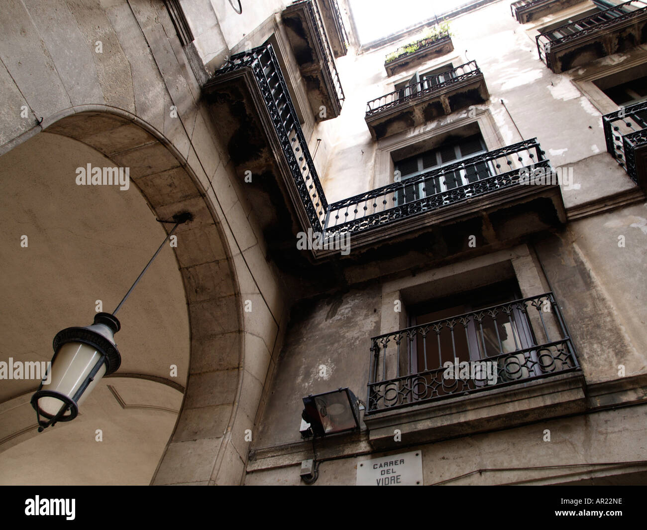 Vaulted arch and balconies in Placa Real Barcelona Spain Stock Photo
