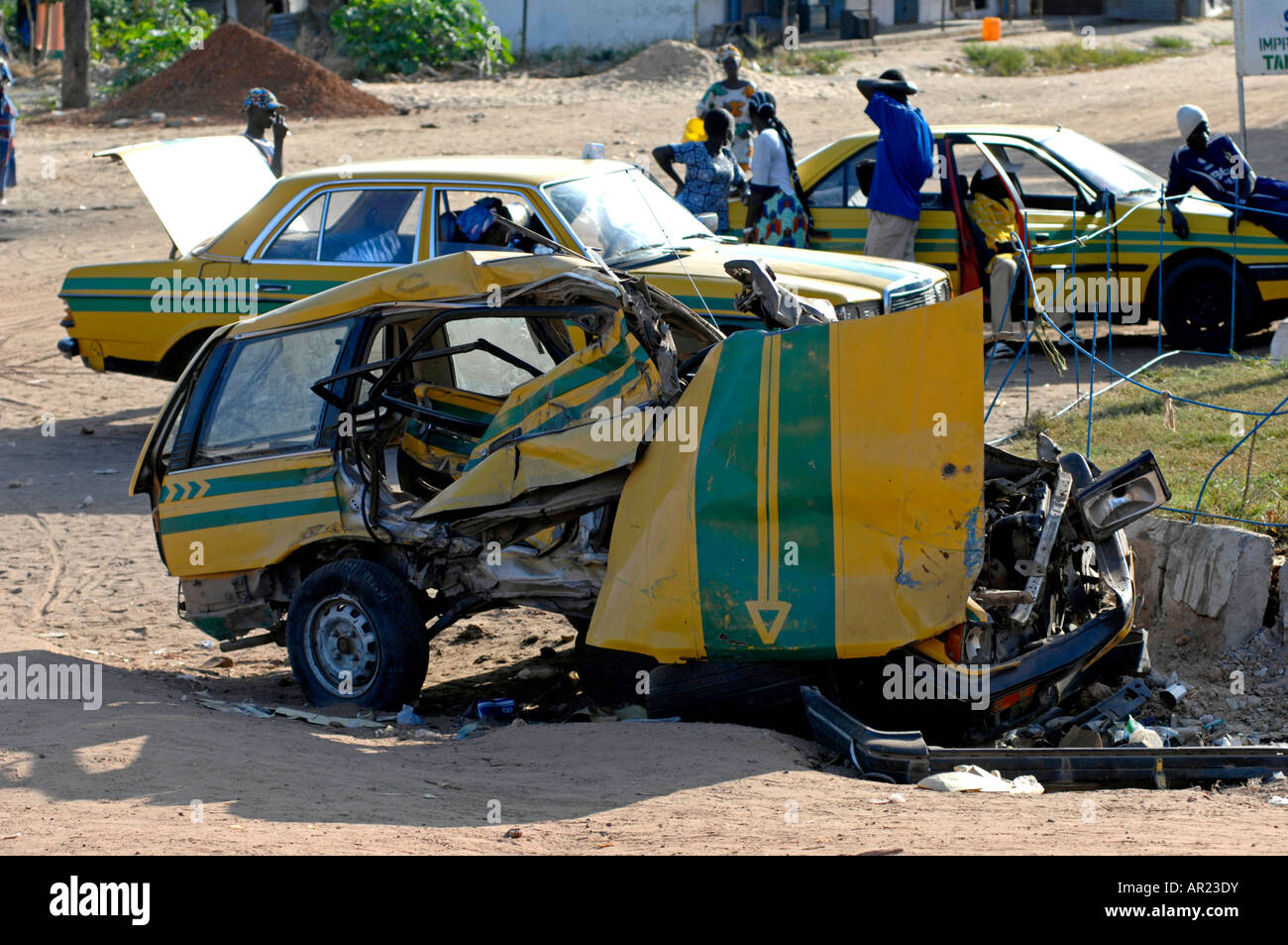 Wrecked taxi car after an accident, The Gambia 'West Africa' Stock Photo