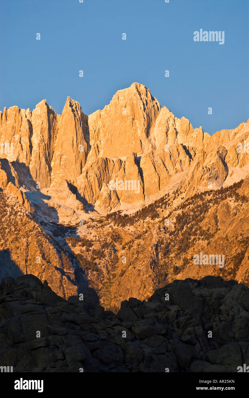 Morning light on east face of Mount Whitney, Sierra Nevada Mountains, California Stock Photo