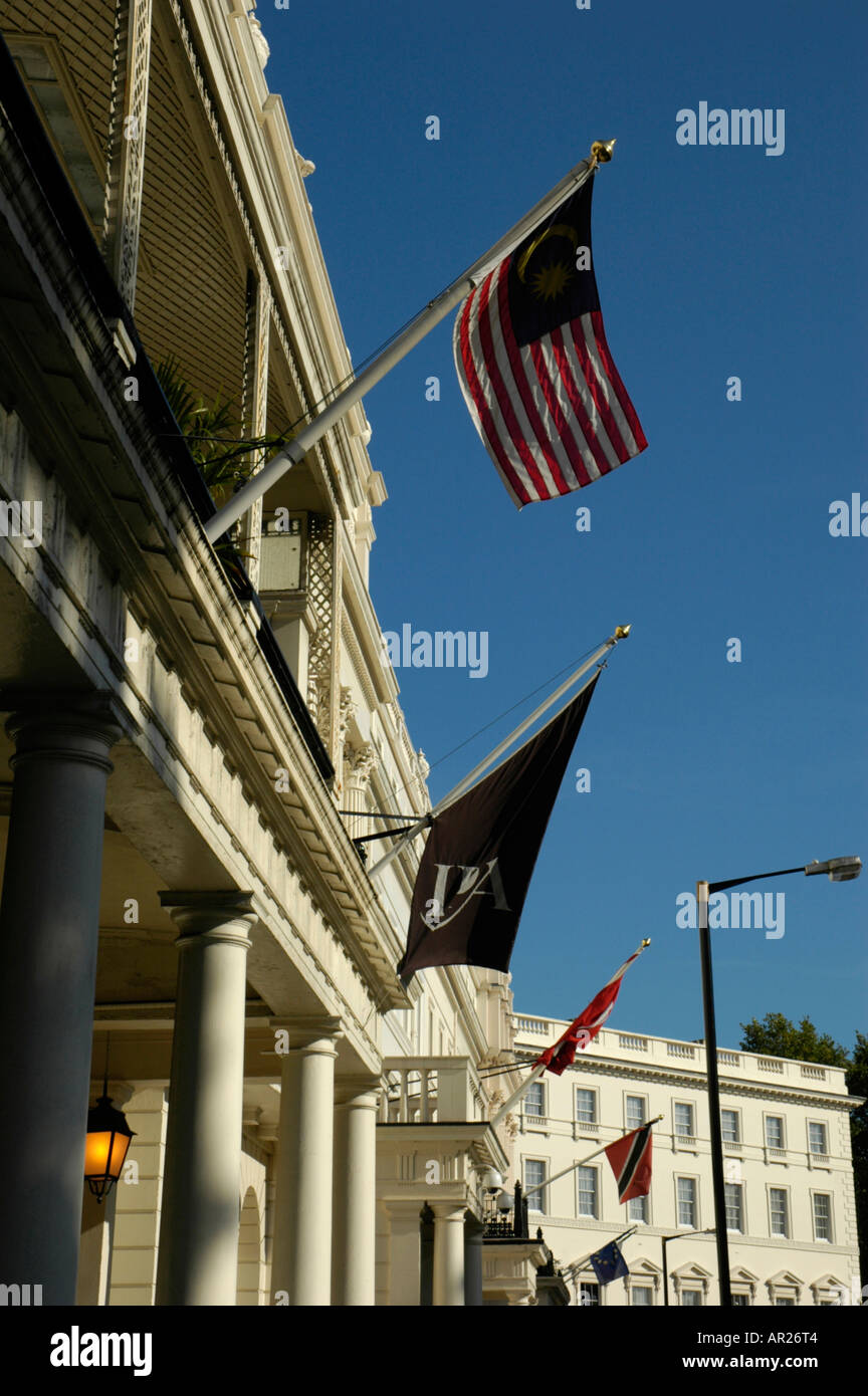 Embassies and Flags in Belgrave Square London England Stock Photo