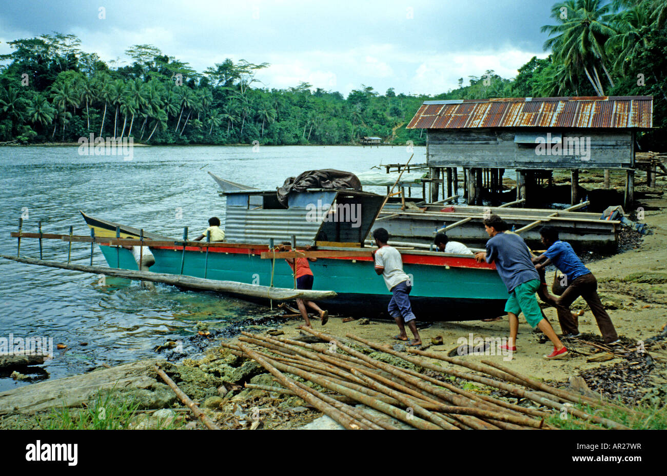 Biak Irian Jaya Indonesia New Guinea Supiori Korido boat sea Stock Photo