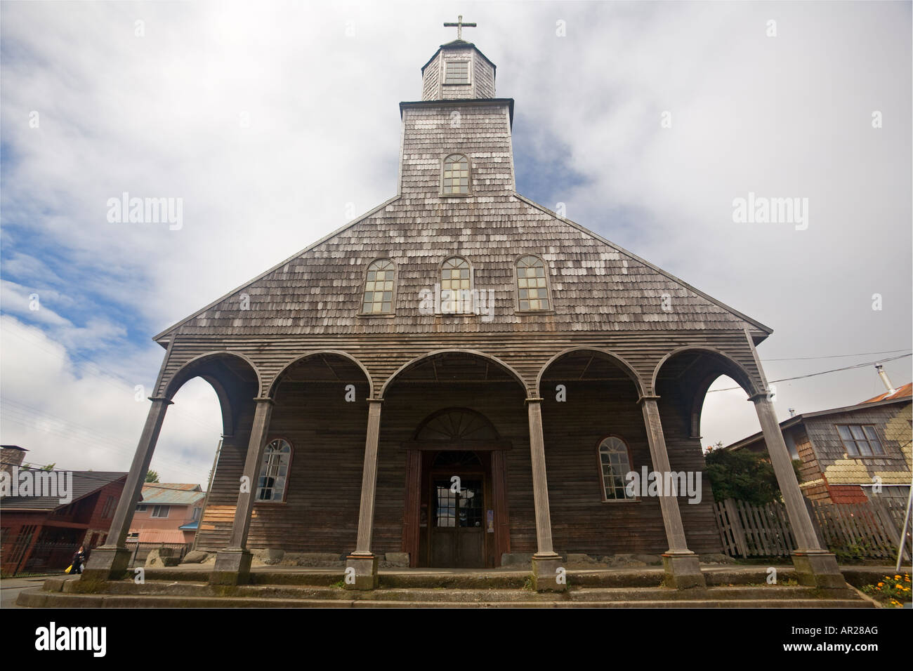Church in Achao Quinchao Island of Chiloe Chile Oldest church on Chiloe and a World Heritage Site Stock Photo