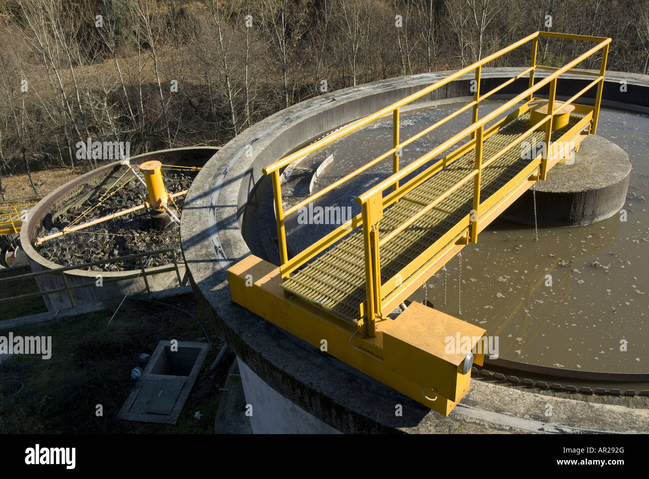 sedimentation tank and trickling filter in a wastewater treatment works