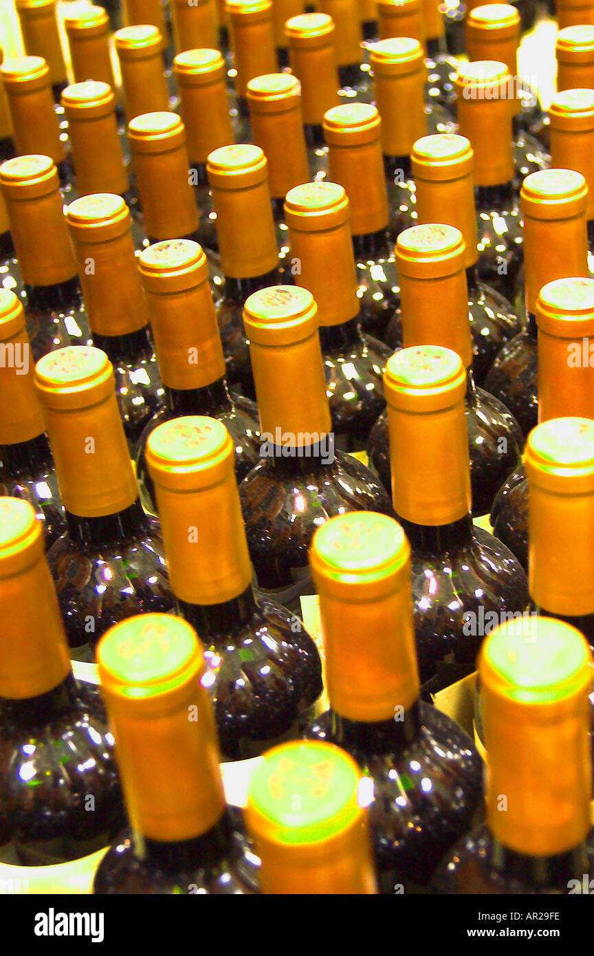 rows of bottles of wine Stock Photo