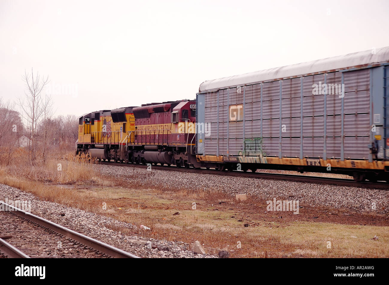 Auto Train Departing Detroit Yard Stock Photo