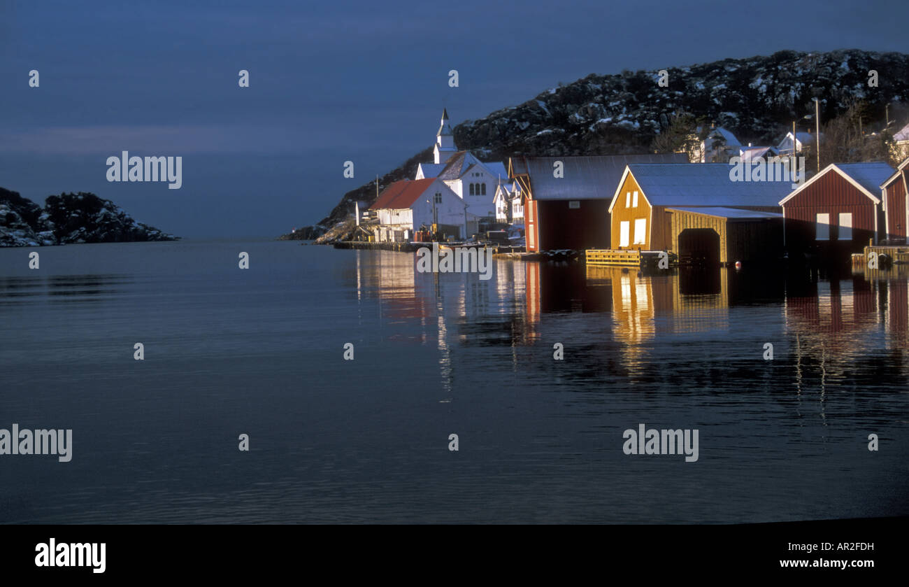 Mid-winter at Kirkehamn - a small traditional village on the western side of the island called Hidra, Norway, Vest-Agder, Hidra Stock Photo