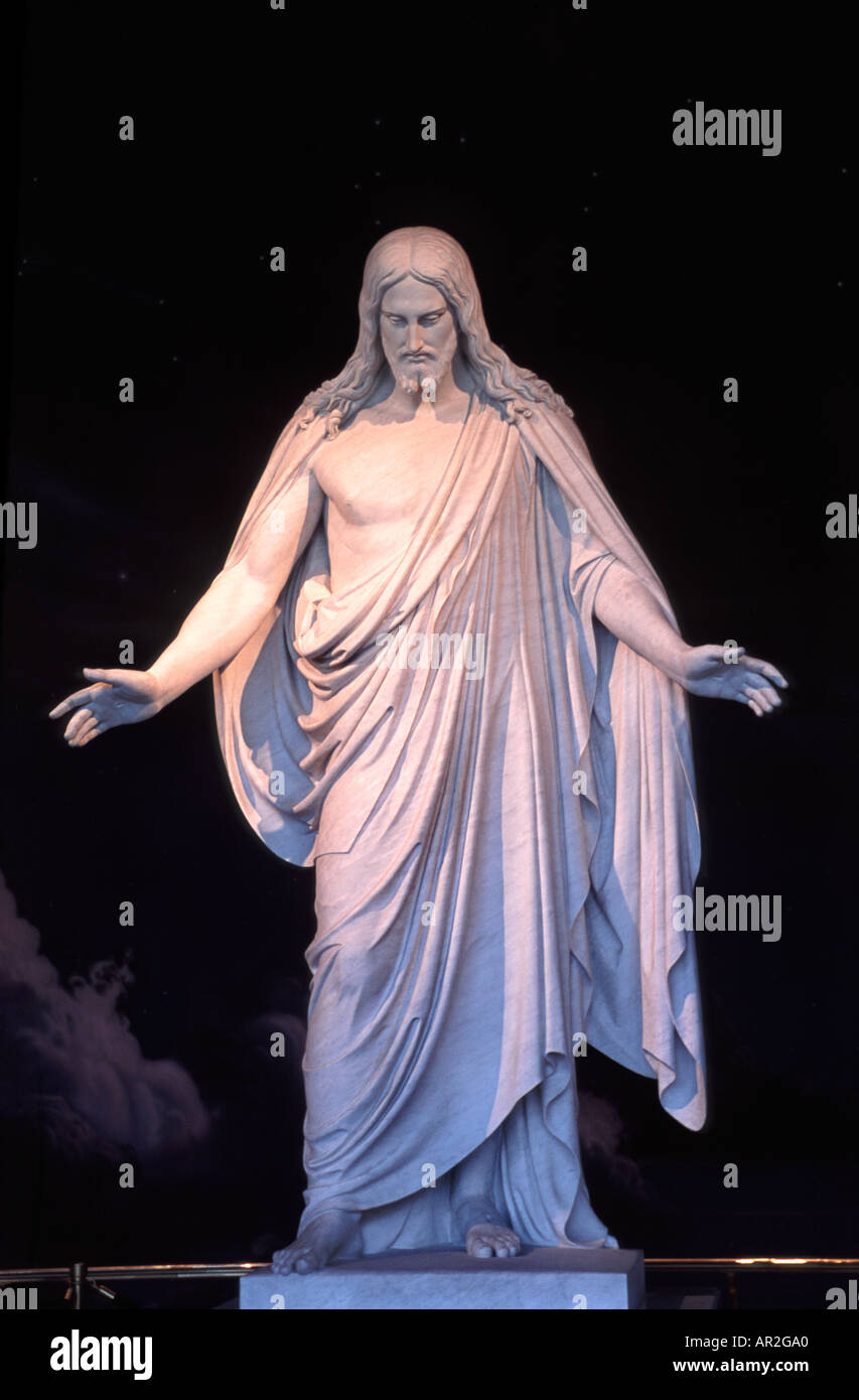Jesus statue inside Mormon building in Salt Lake City Utah Stock Photo