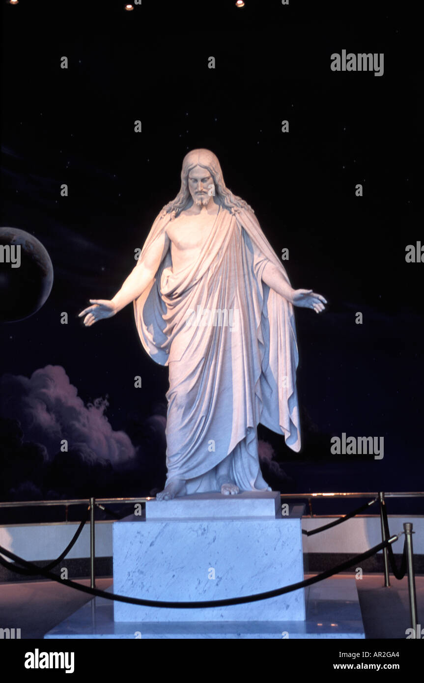 Jesus statue inside mormon building hires stock photography and images