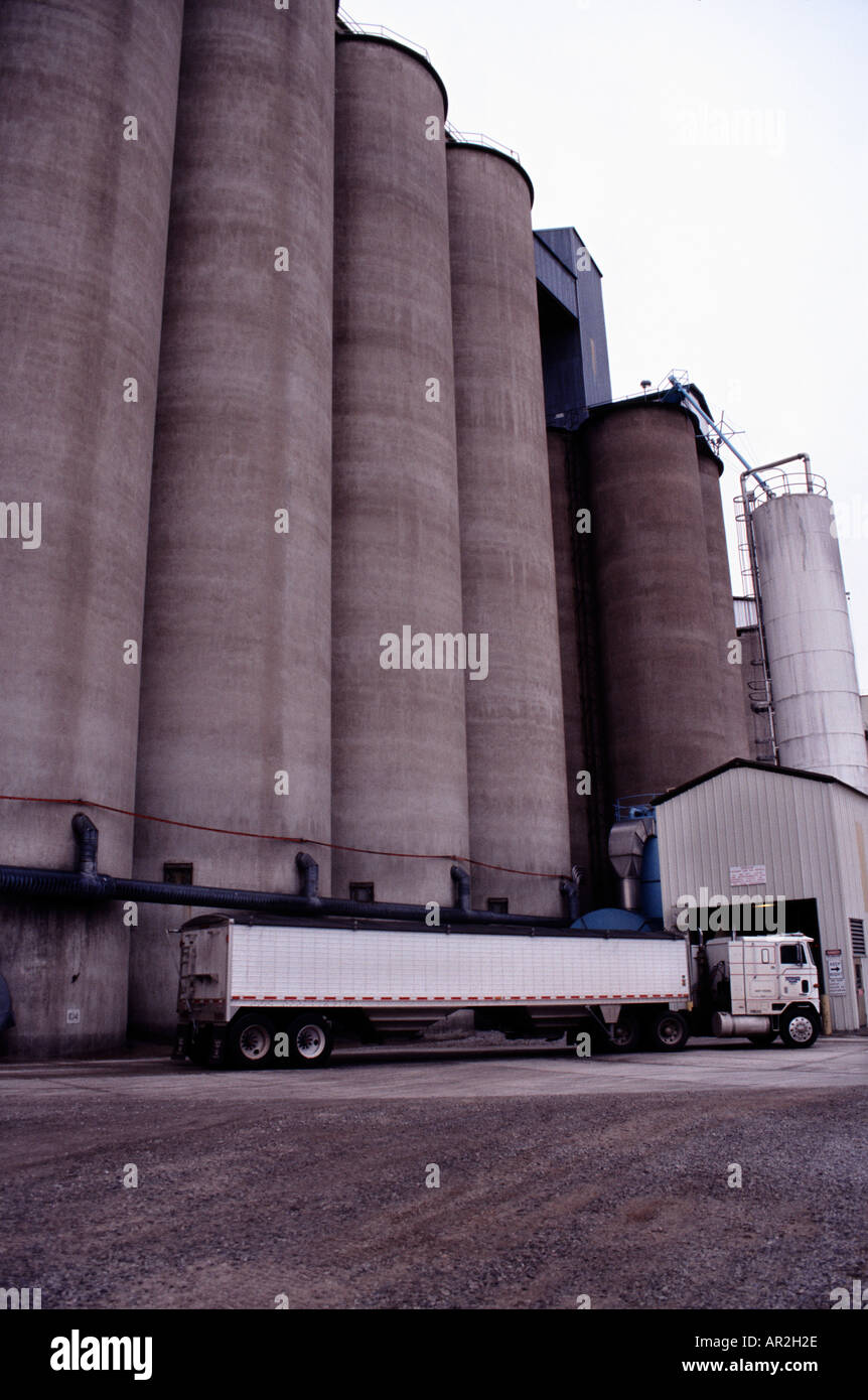 Grain elevator in Crete Nebraska Truck loading or unloading grain Stock