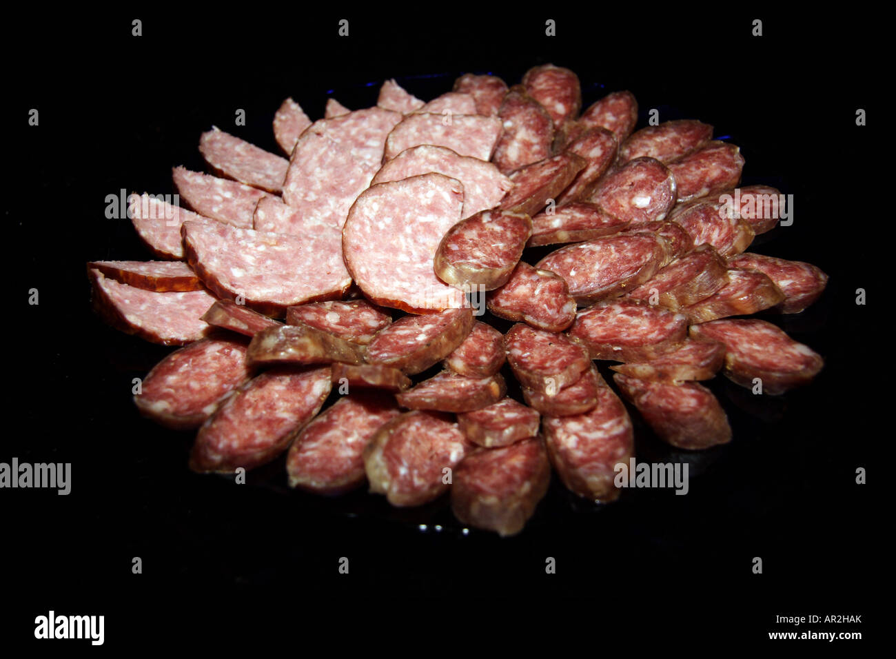 Traditional salami and dry sausage plate Stock Photo Alamy