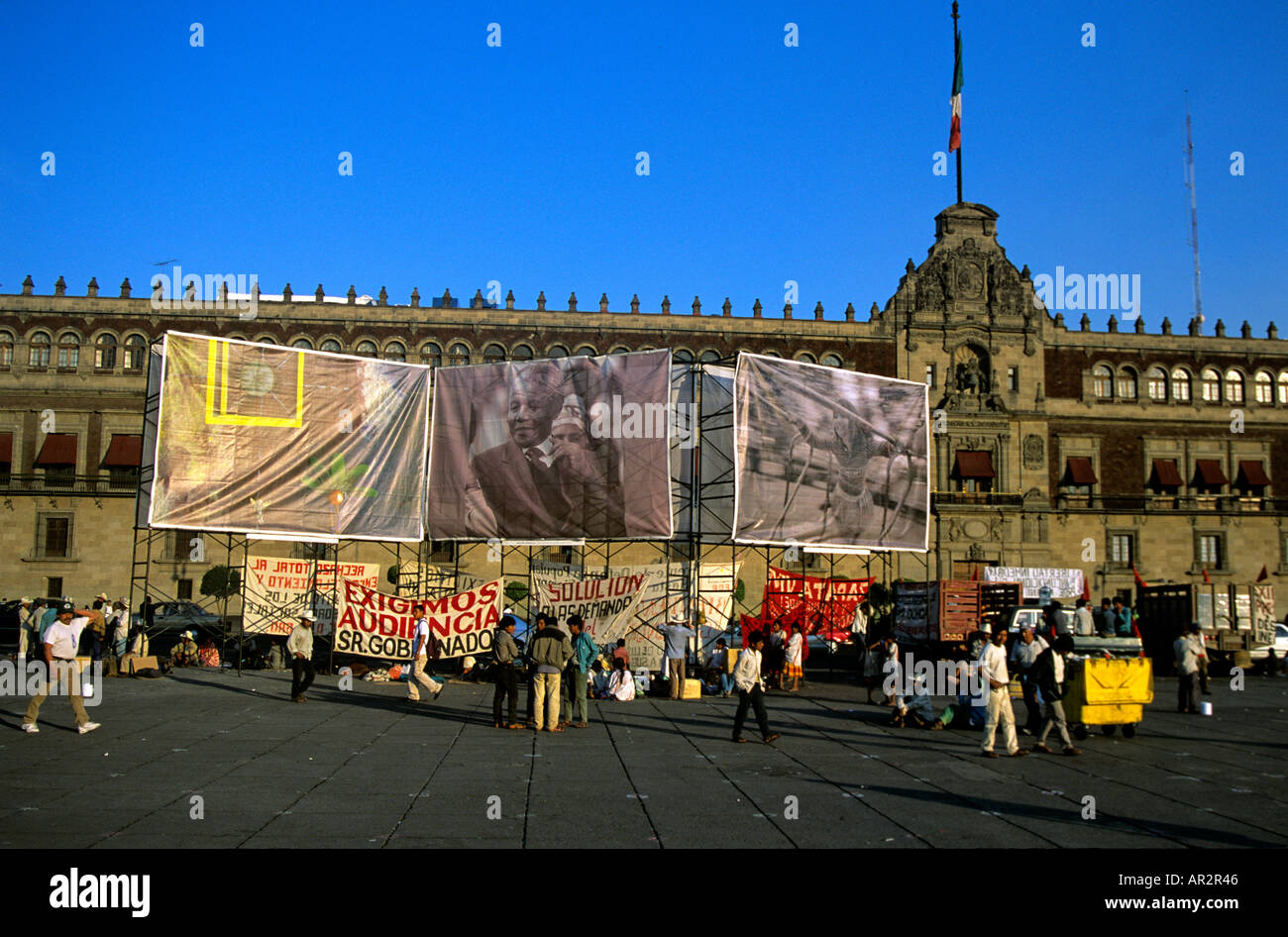 Demonstration on the Zocalo (main square), Mexico City. Stock Photo