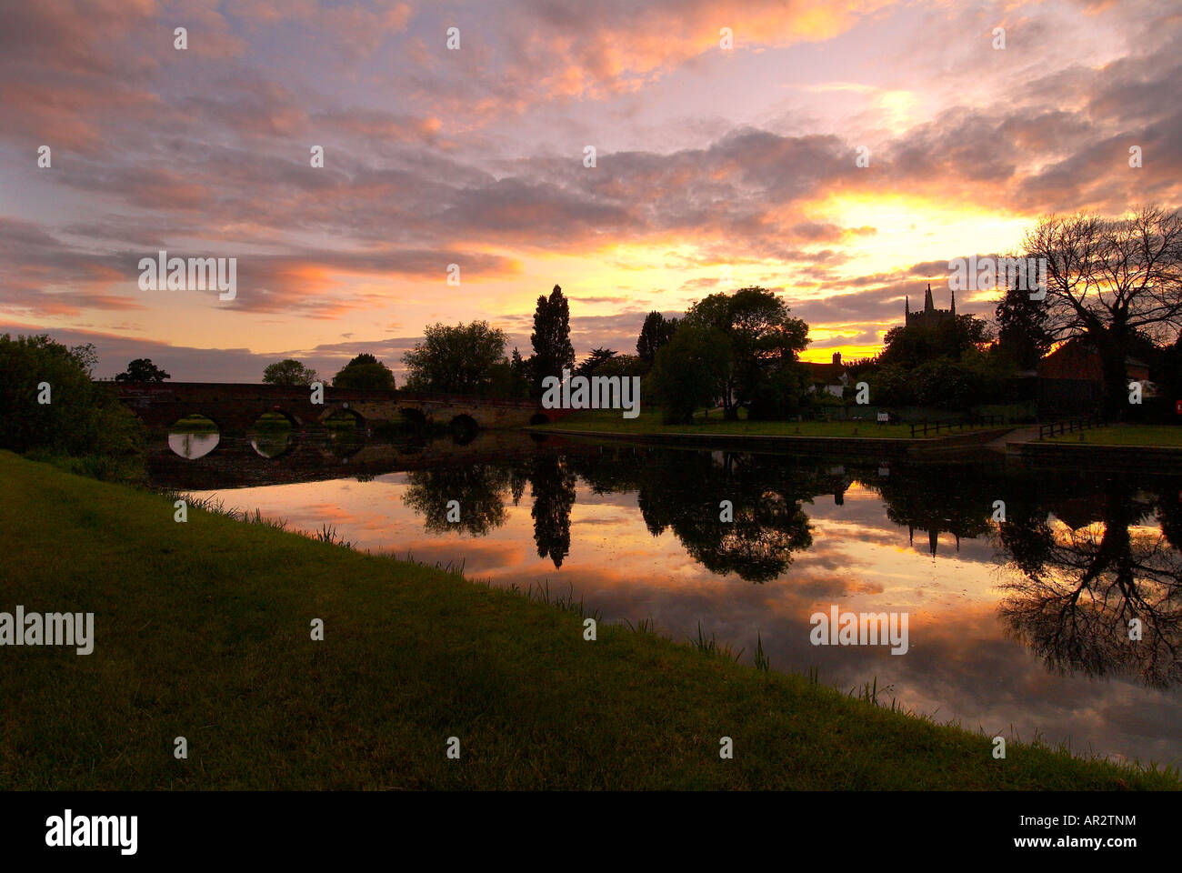 sunset in Great Barford Stock Photo