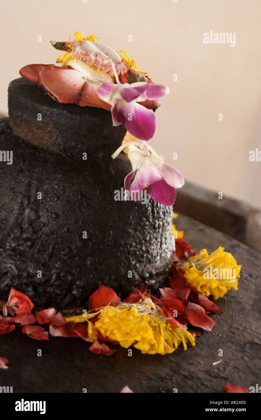 Shiva Lingham decorated with flowers Stock Photo