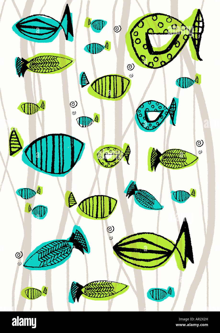 Retro style Illustration of fish Stock Photo