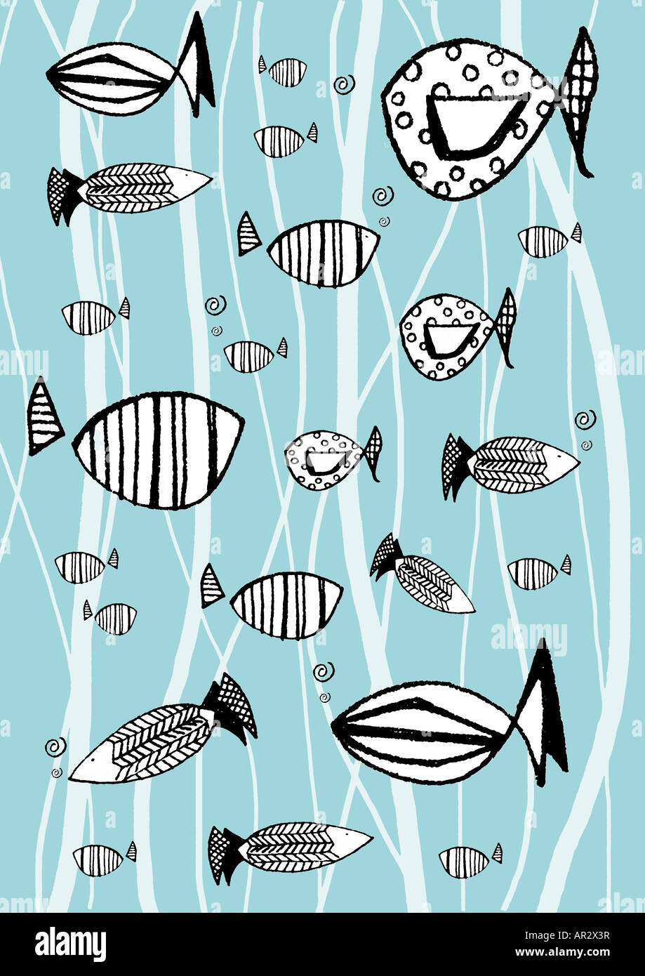Retro style Illustration of fish Stock Photo