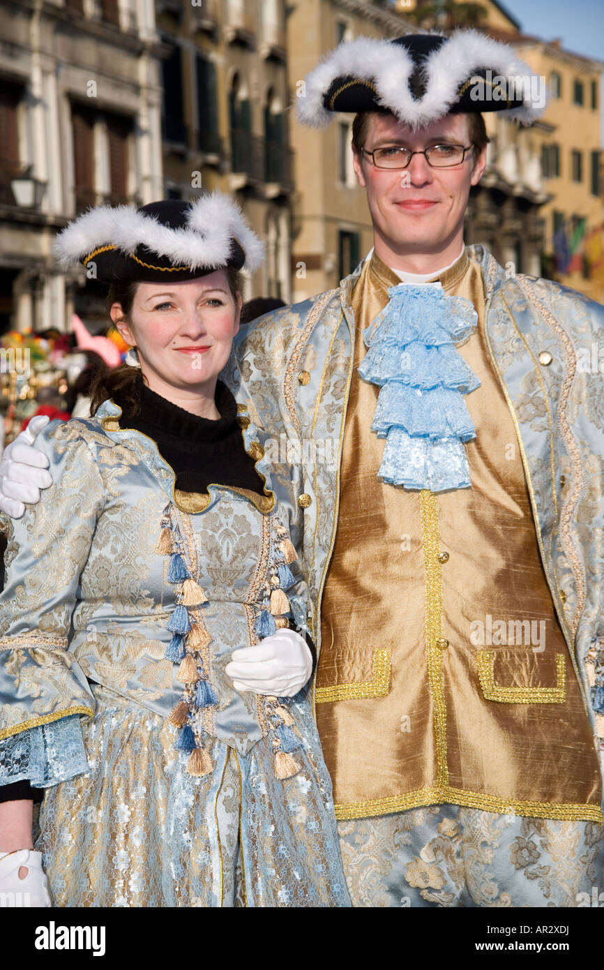 Revellers in costume at the Venice carnival, in St Mark's Square, Italy ...