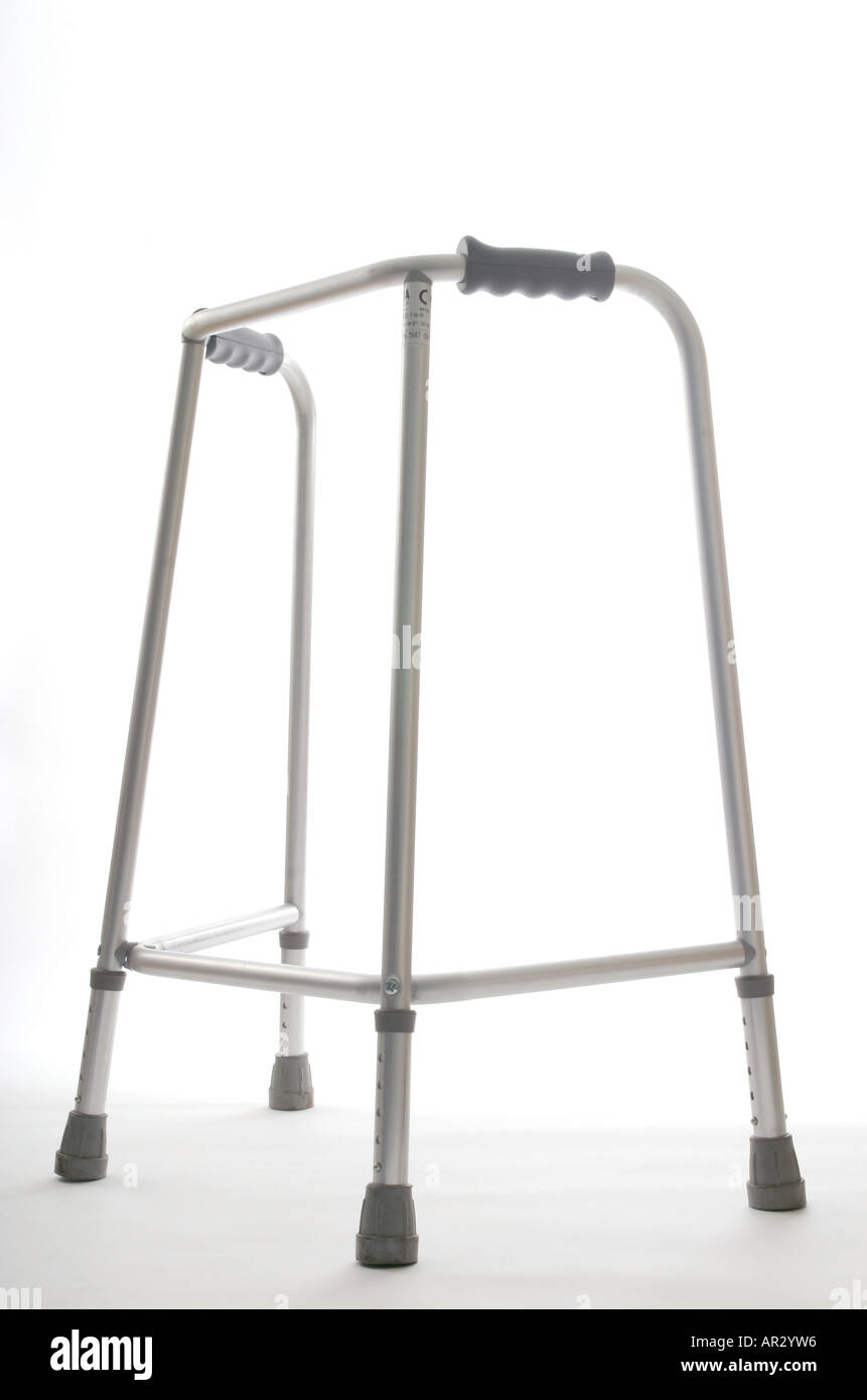 A zimmer frame with a white background. Stock Photo