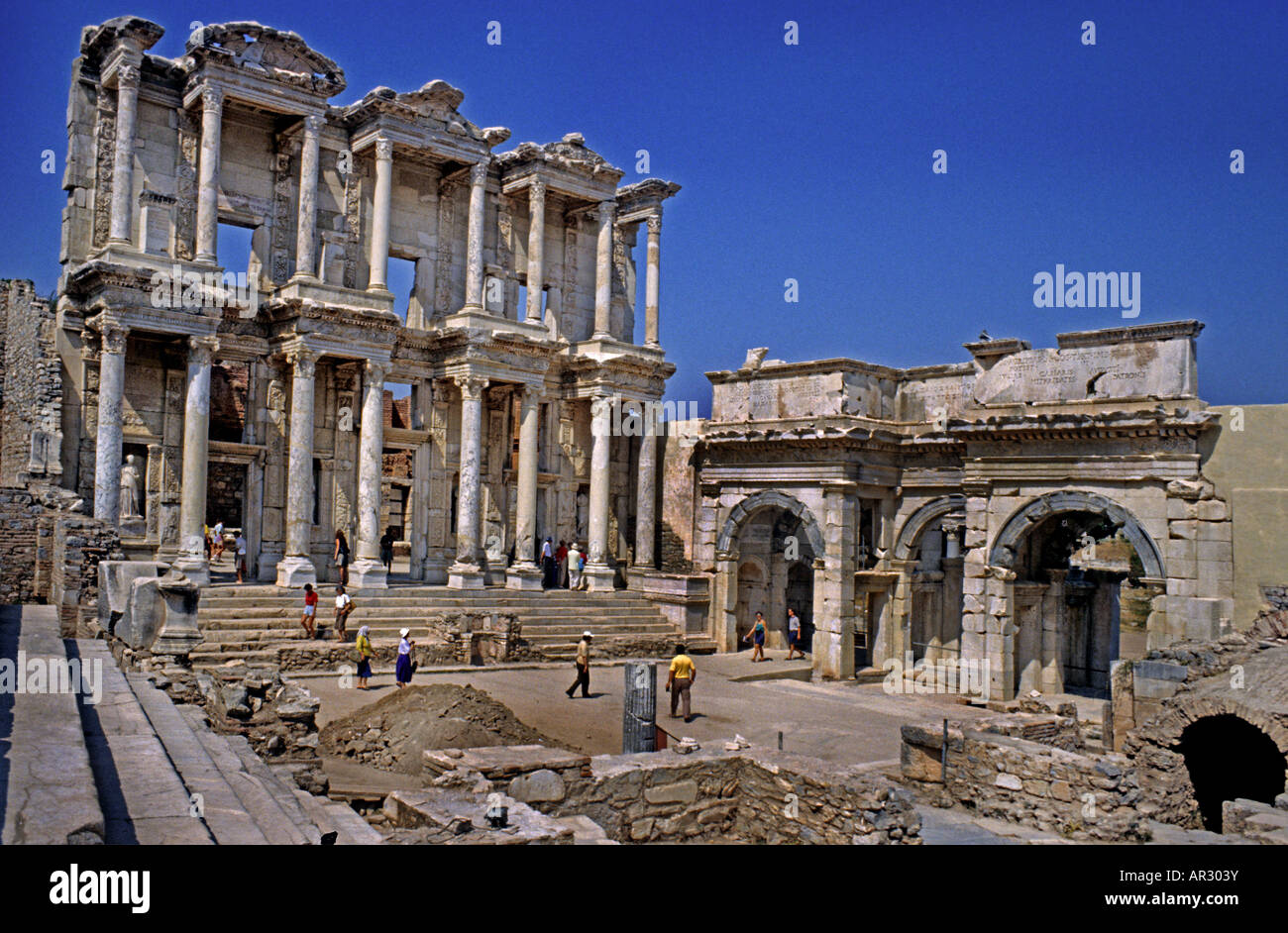 Greek Ephesus Celsus Library Roman Republic, Ephesus was the capital of proconsular Asia Stock Photo