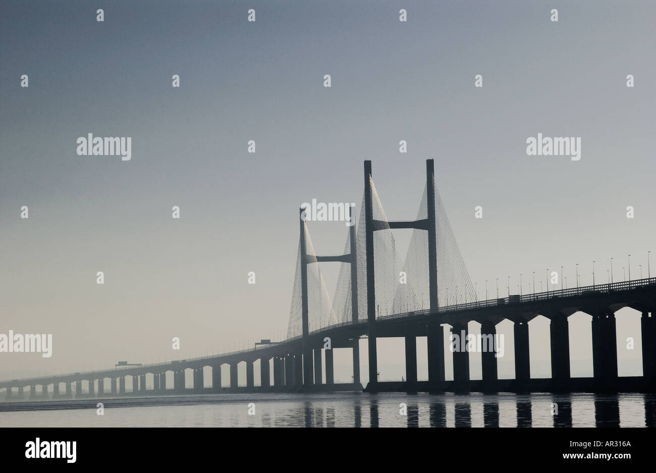 The Prince of Wales Bridge crossing over the River Severn at dawn Stock Photo