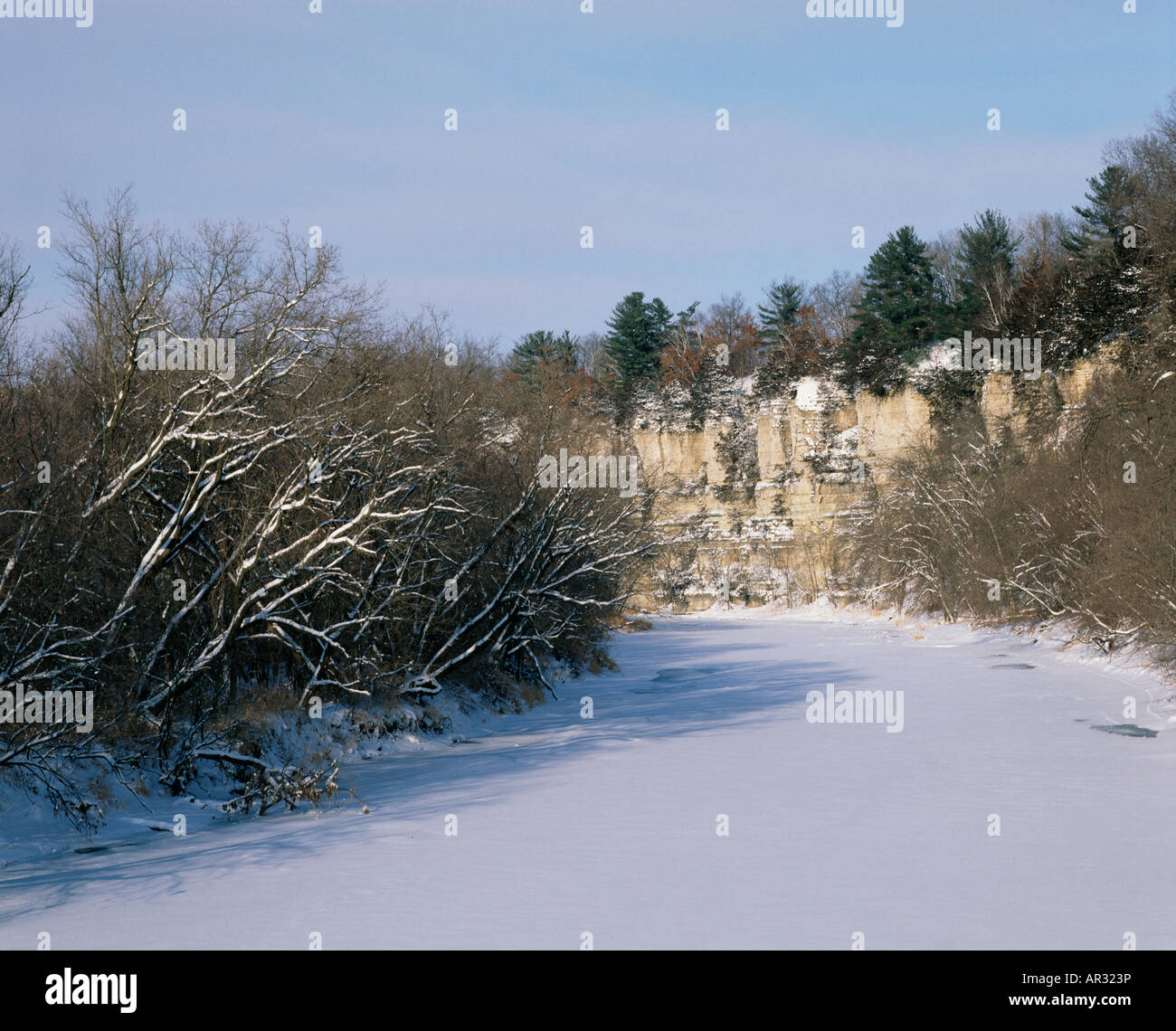 Bluffs above the frozen Upper Iowa River, Bluffton, Winneshiek County