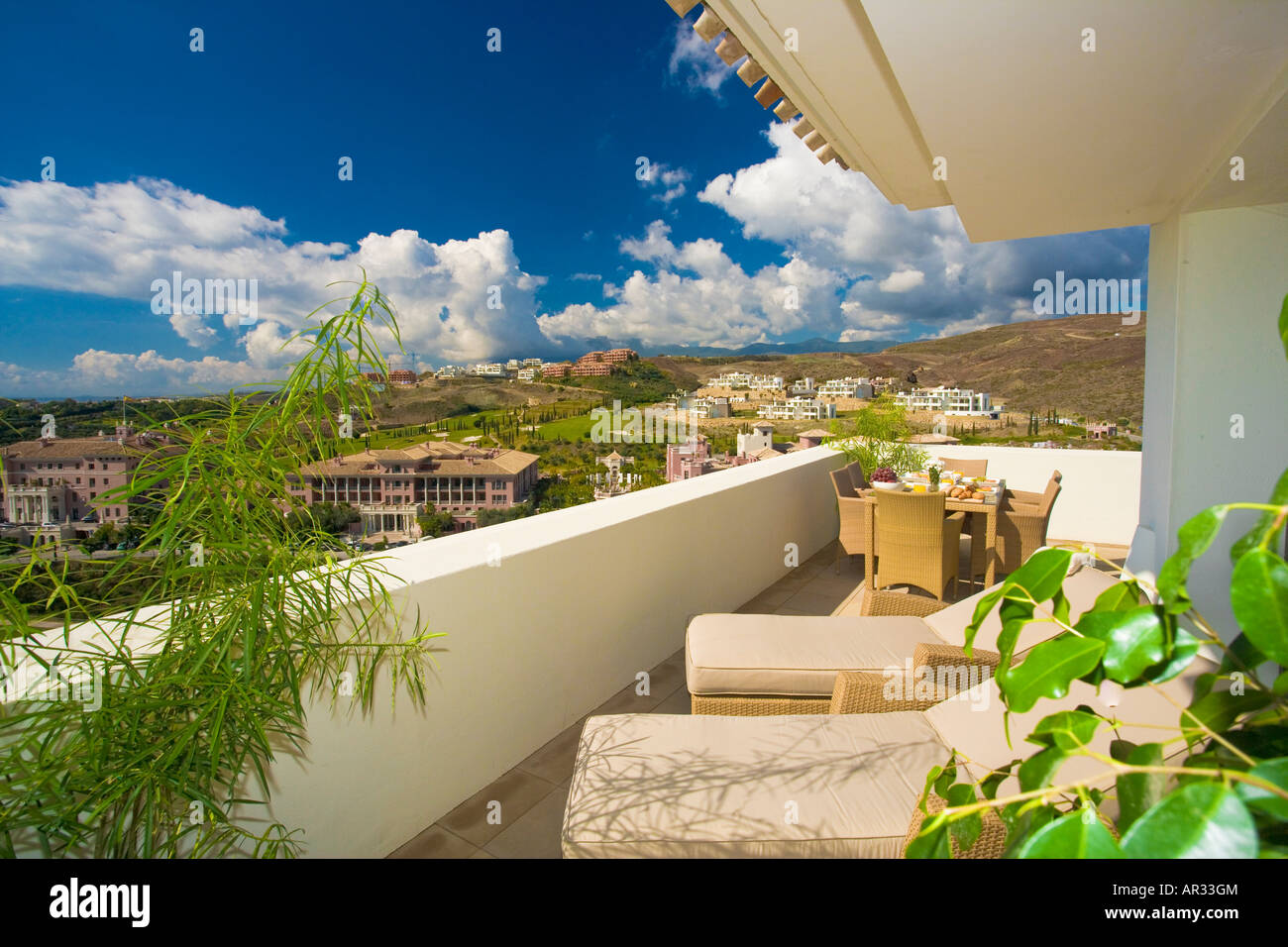 Image showcasing Spain, balcony of apartment over looking golf course and hills Stock ...