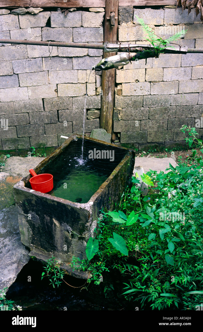 Aug 24, 2006 - Makeshift water basin in the Yao minority village of Long Ji in China's Guangxi province Stock Photo