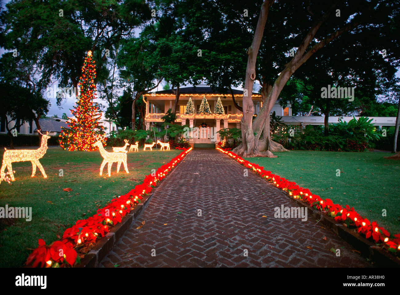 Christmas lights Washington Place Honolulu Hawaii Stock Photo Alamy