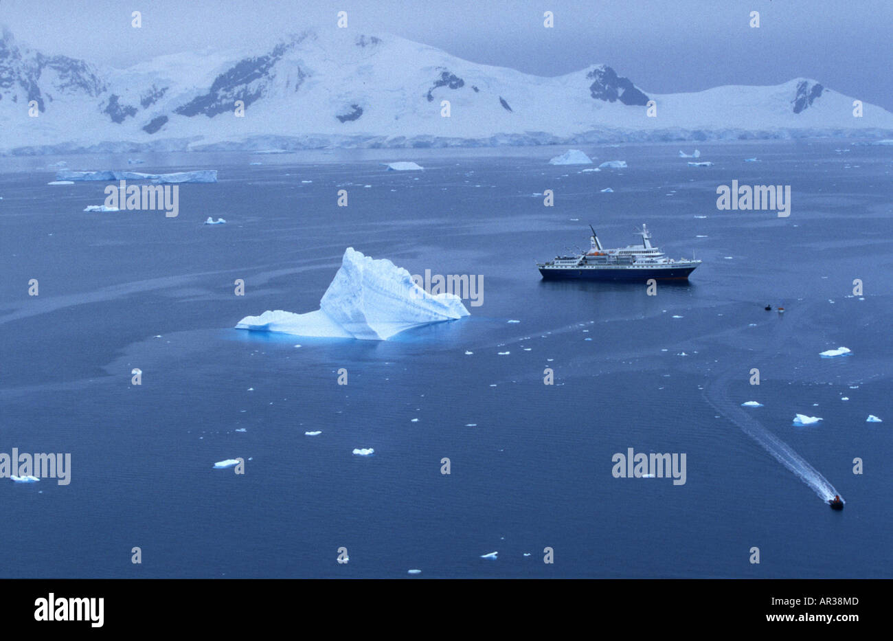 Cruise ship World Discoverer, Paradise Bay, Antarctic Peninsula Antarctica Stock Photo