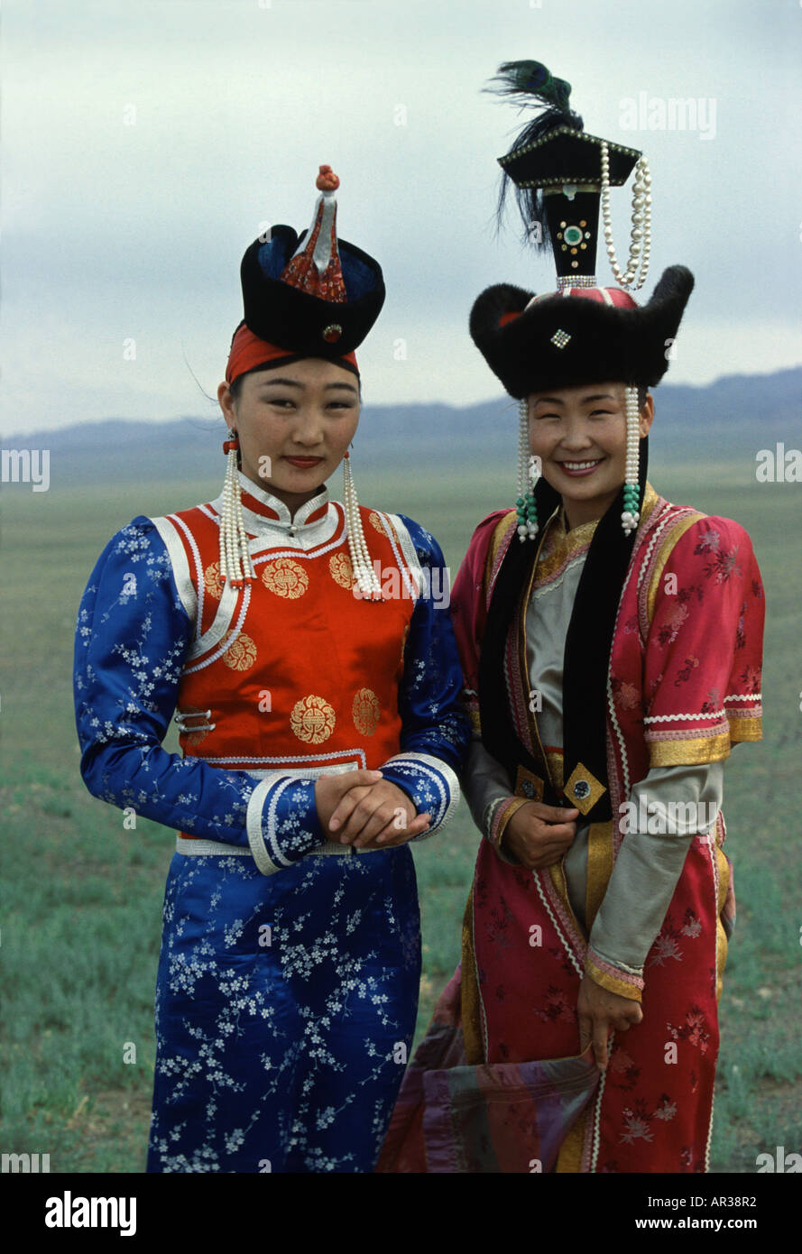 Traditional costumes, Gobi desert, Mongolia Asia Stock Photo