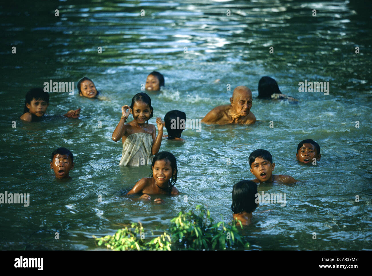 Bathing in Mekong River, Tonle Sap Lake, Siem Reap Province, Cambodia Indochina, Asia Stock Photo