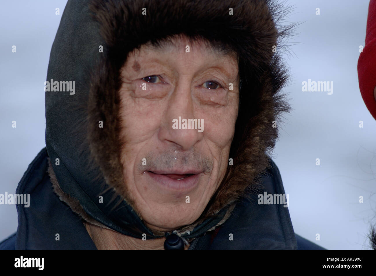 inupiat elder Jimmy Soplu outside the Arctic village of Kaktovik Barter Island Alaska Stock