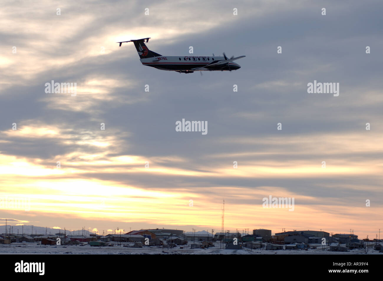 commercial airliner plane taking off in the Arctic village of Kaktovik