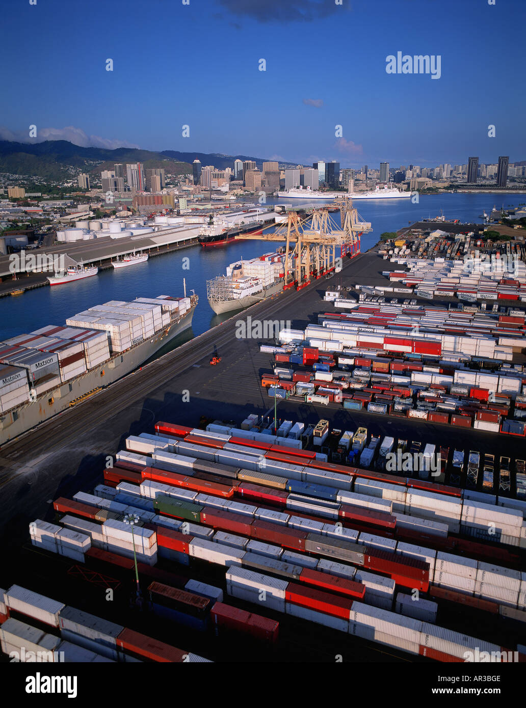 Container ship Sand Island Honolulu Hawaii Stock Photo Alamy