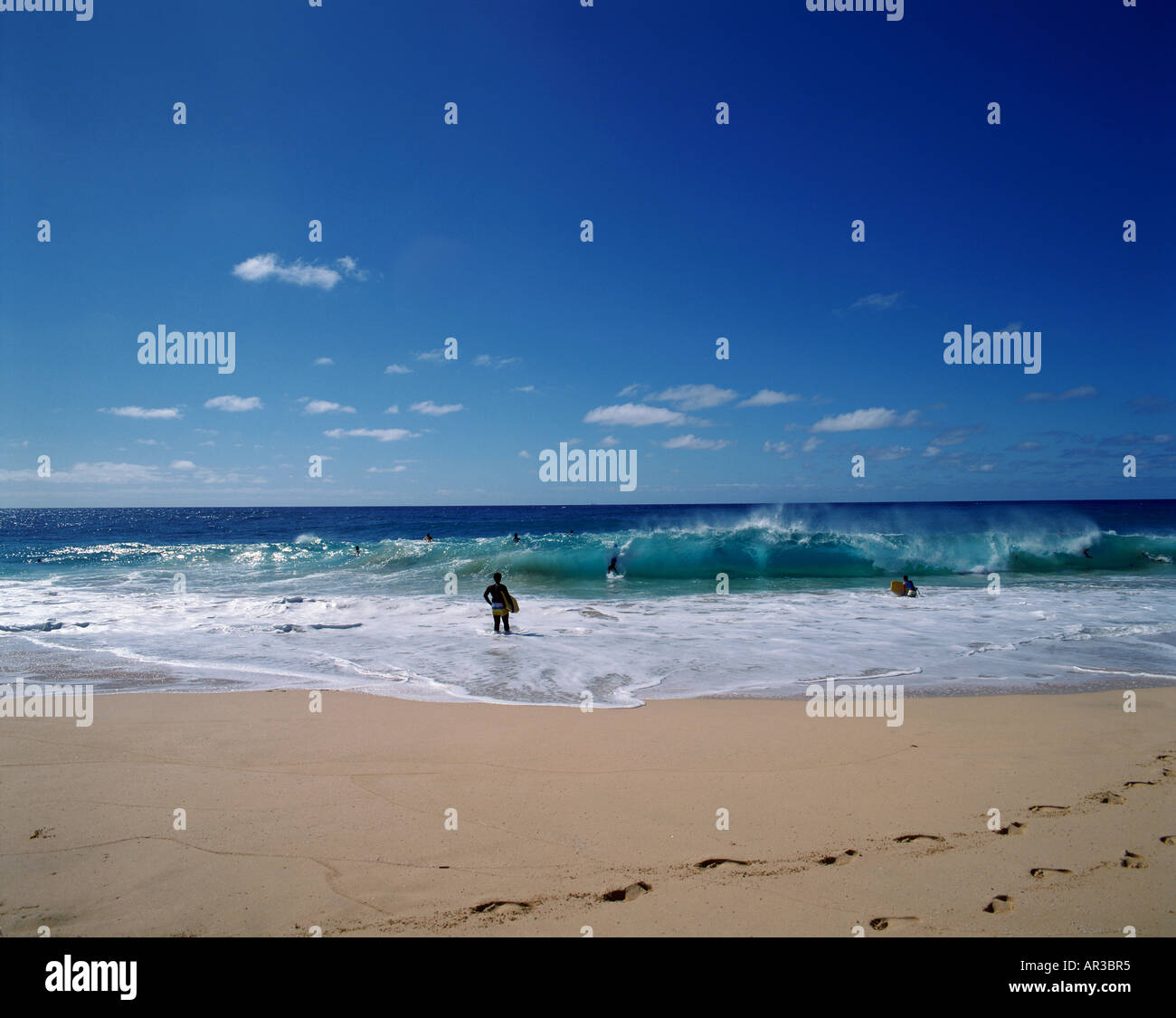 Bodysurfing Sandy Beach Oahu Hawaii Stock Photo
